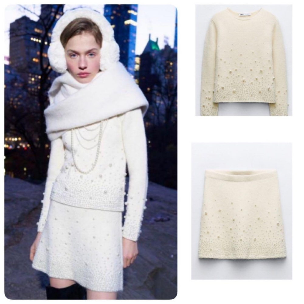 Zara Cream Skirt Set Wool And Alpaca Blend